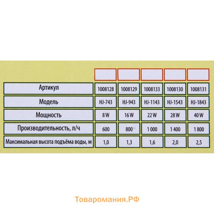 Фонтан садовый HJ-743, 8 Вт, h=1 м, 600 л/ч, шнур 5 м