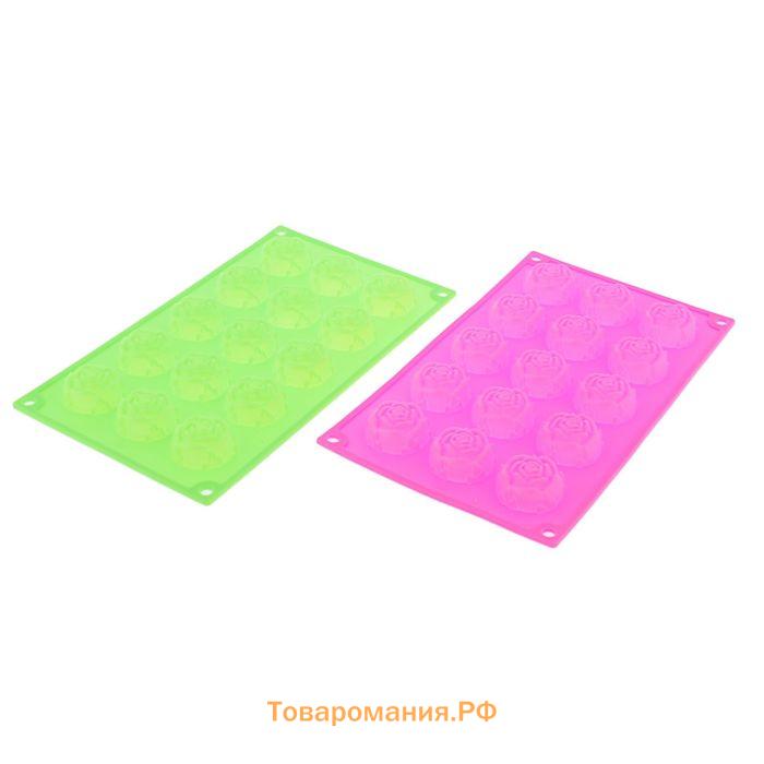Форма для шоколада  «Цветы. Роза», силикон, 29.5×17.5 см, 15 ячеек (d=4.2 см), розовая