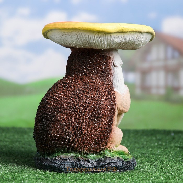 Садовая фигура-поилка "Серый ёж под грибом" Хорошие сувениры из полистоуна, 23 см, средняя