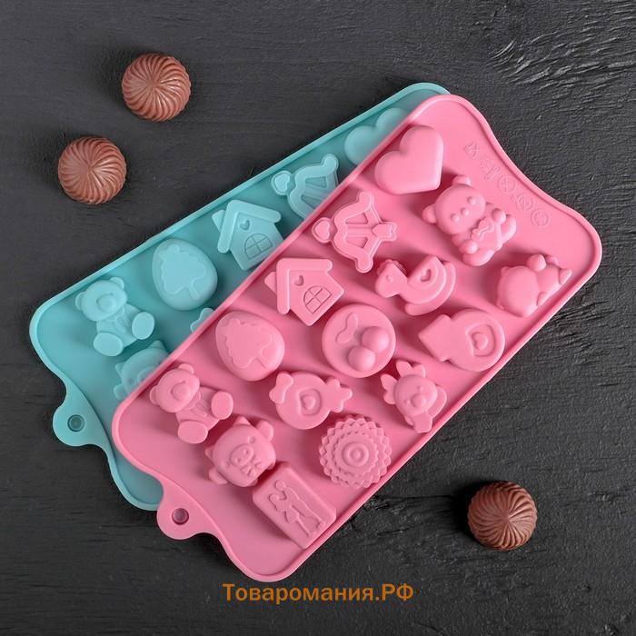 Форма для конфет и шоколада  «Счастье есть», силикон, 21×11×1.5 см, 15 ячеек, коричневый