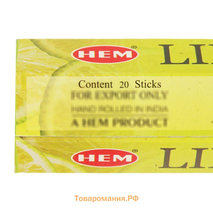 Благовония "HEM" 20 палочек угольные lime lemon