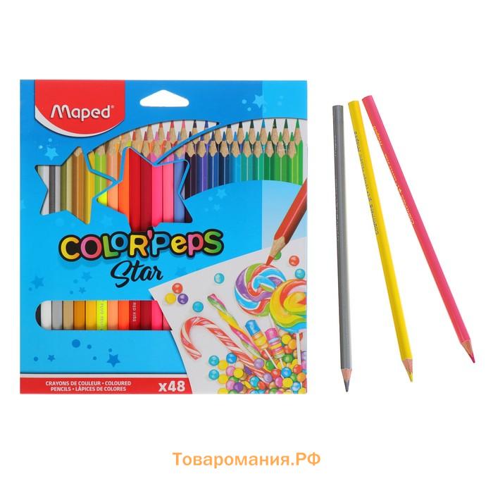 Карандаши трёхгранные, 48 цветов, Maped Color Peps, ударопрочный грифель