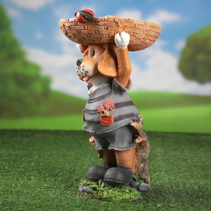 Садовая фигура-поилка "Собака с корзинкой" Хорошие сувениры из полистоуна, 35 см, средняя