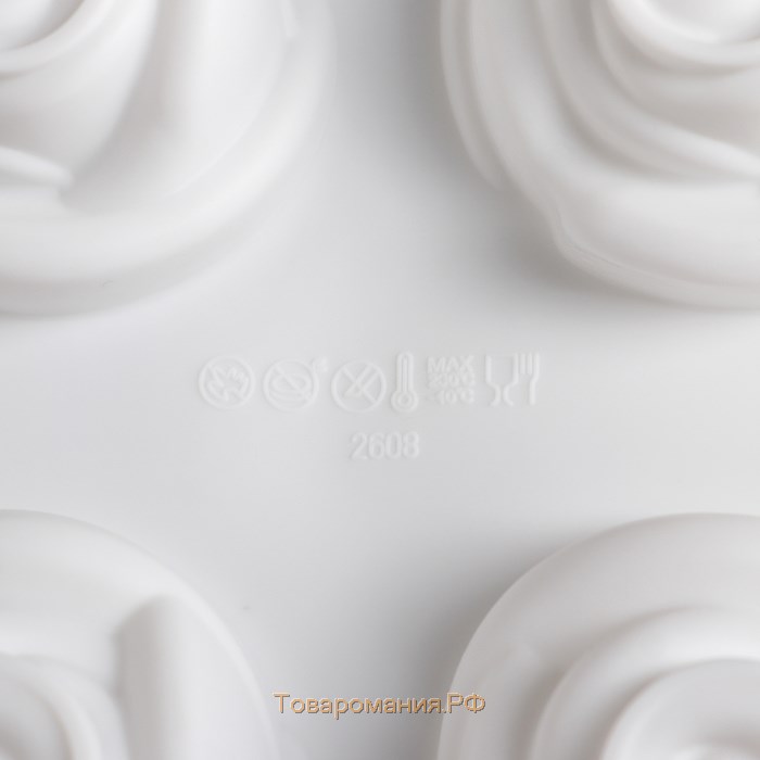 Форма для муссовых десертов и выпечки «Розы», 30×17,5×5 см, 6 ячеек (6,5×6,8 см), цвет белый
