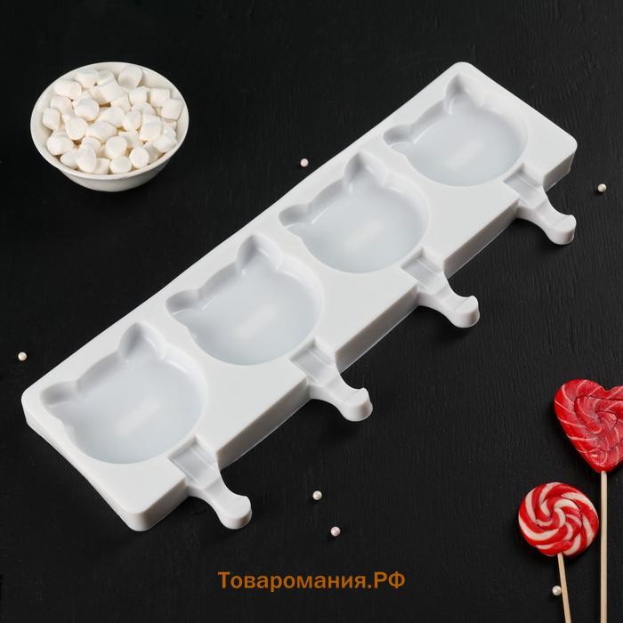 Форма для мороженого «Коты», силикон, 38×14.5×2.5 см, 4 ячейки, МИКС