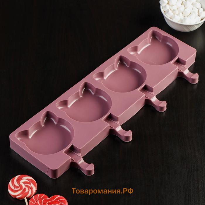 Форма для мороженого «Коты», силикон, 38×14.5×2.5 см, 4 ячейки, МИКС