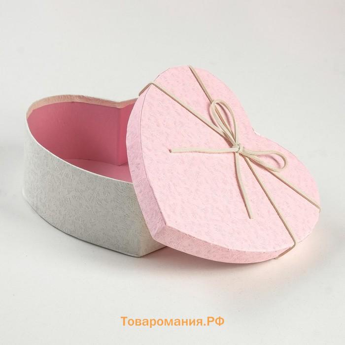 Набор коробок 3 в 1 сердца, белый - розовый, 21×19×9 - 15.5×14×6 см