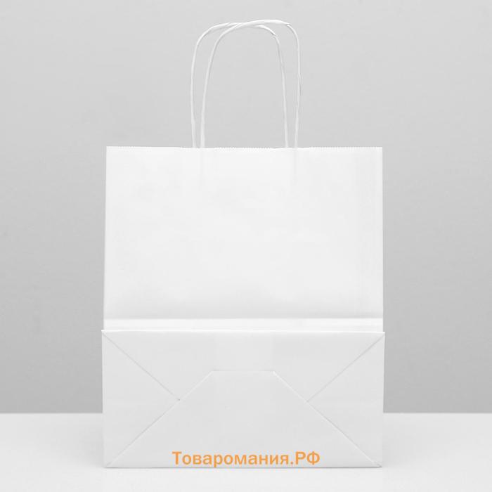 Пакет крафт без печати, белый, круглая ручка 22×12×28 см