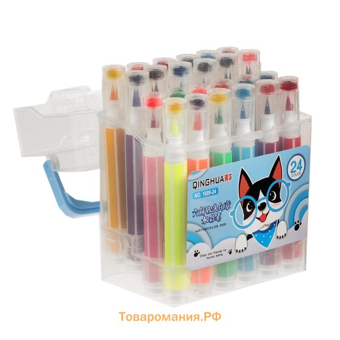 Фломастеры 24 цветов, толстые, с печатью, вентилируемый колпачок, МИКС