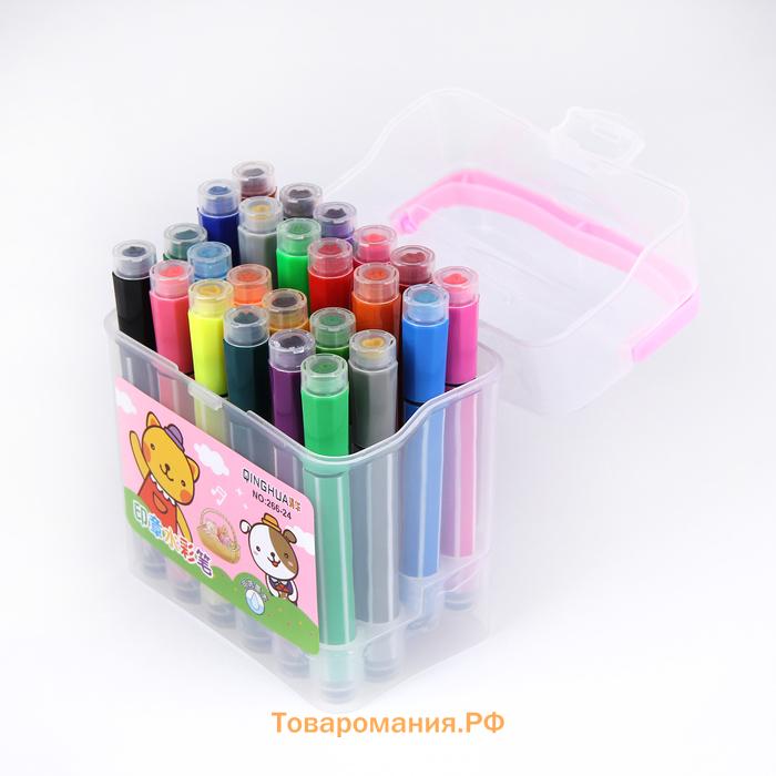 Фломастеры 24 цветов, толстые, с печатью, вентилируемый колпачок, МИКС