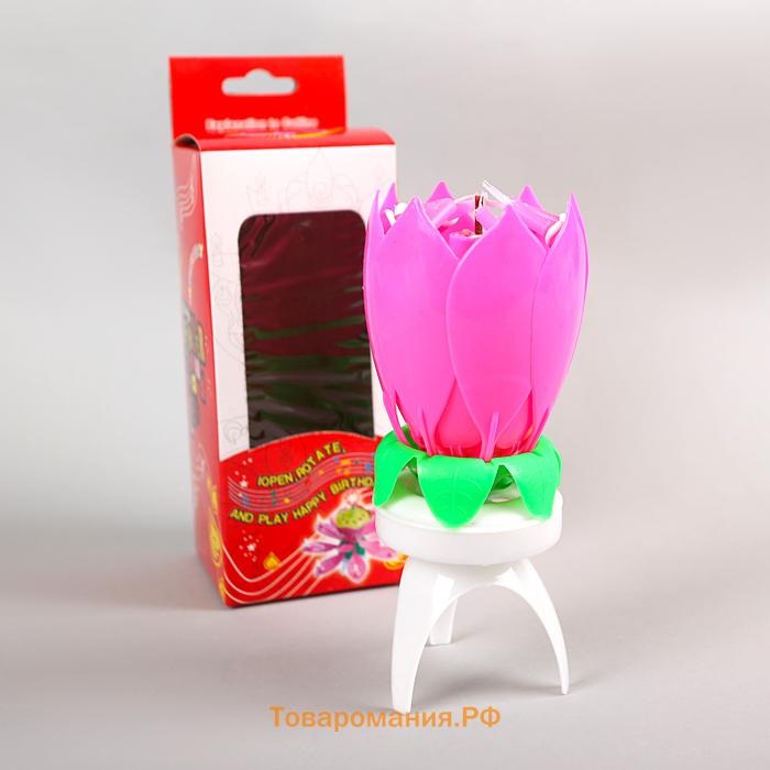 Свеча для торта музыкальная "Тюльпан", крутящаяся, розовая, 14,5×6 см