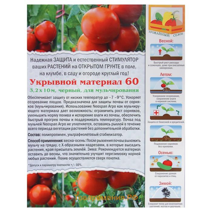 Материал мульчирующий, 10×3.2 м, плотность 60 г/м², спанбонд с УФ-стабилизатором, чёрный, Greengo, Эконом 30%