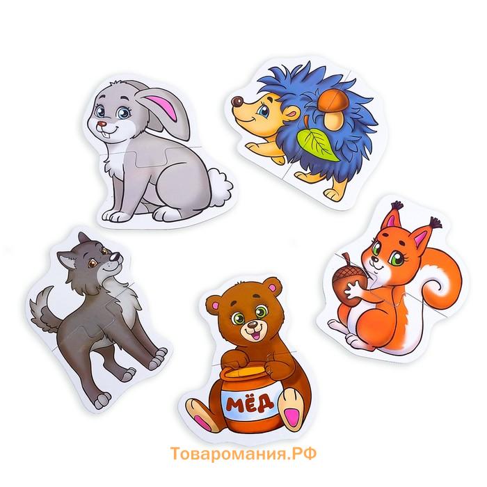Макси - пазлы «Лесные животные», 5 пазлов, 10 деталей