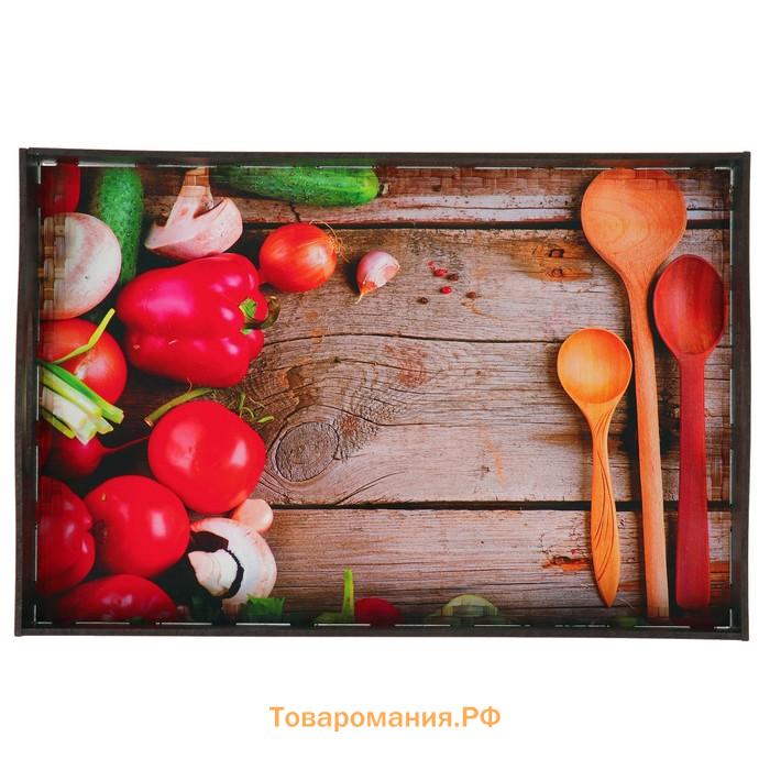Поднос деревянный с ручками «Обед», 30×20×4.5 см