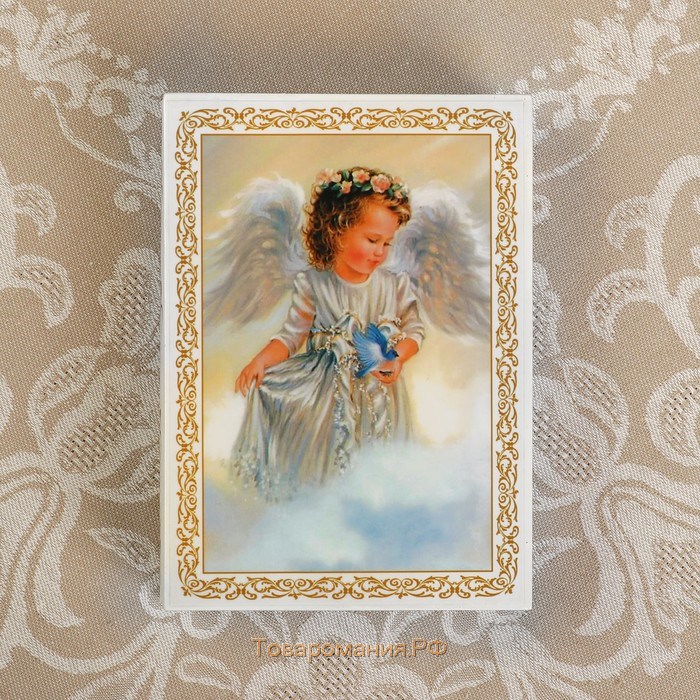 Шкатулка «Ангел с птицей», белая, 10×14 см, лаковая миниатюра