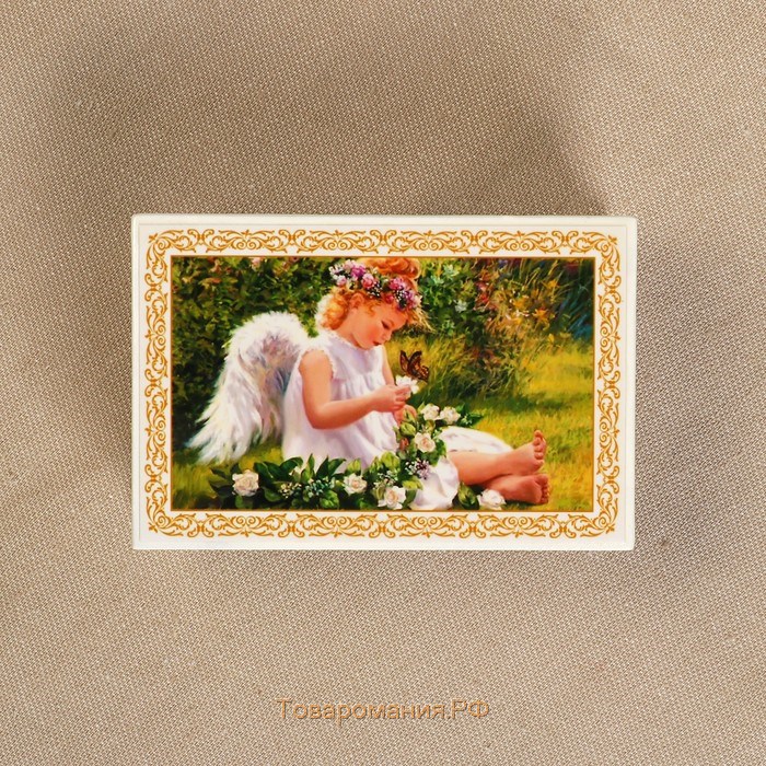 Шкатулка «Ангелочек с бабочкой», белая, 6×9 см, лаковая миниатюра