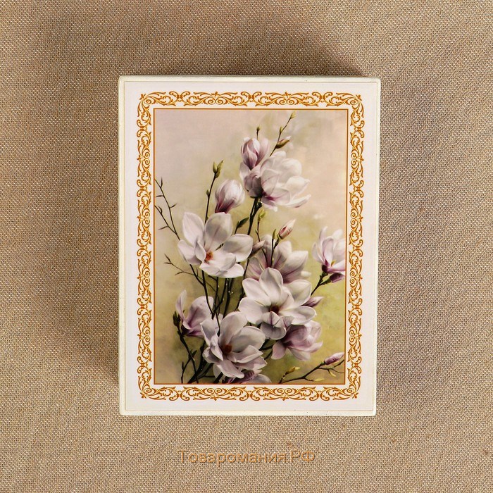 Шкатулка «Цветение», белая, 8×10,5 см, лаковая миниатюра