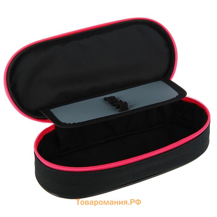 Пенал-футляр 85 х 210 х 50 мм с откидной планкой, мягкий, текстильный, Calligrata ПМК 24-42 Black, чёрный/ярко-розовый