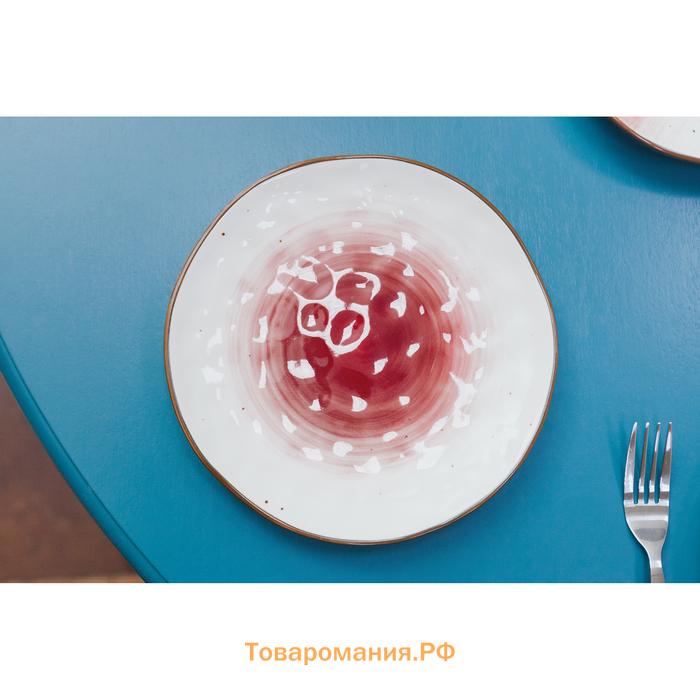 Тарелка  «Космос», d=18.5 см, фарфор, белая, красная