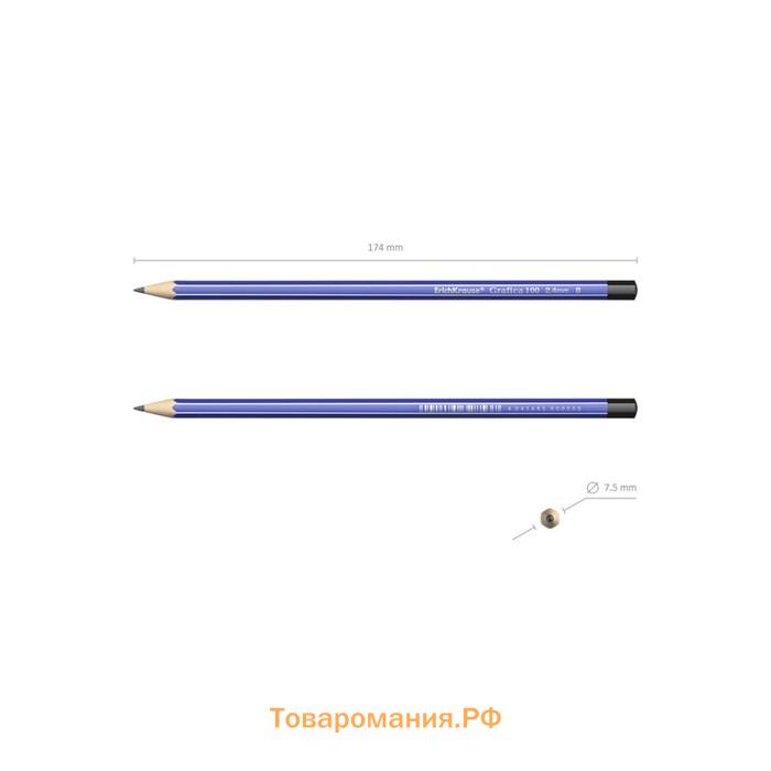 Карандаш чернографитный, ErichKrause "Grafica 100", В, грифель d=2.4 мм, дерево, шестигранный, в коробке