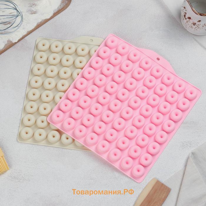 Форма для мармелада  «Пончики», силикон, 21.5×20 см, 64 ячейки (d=2 см), голубая