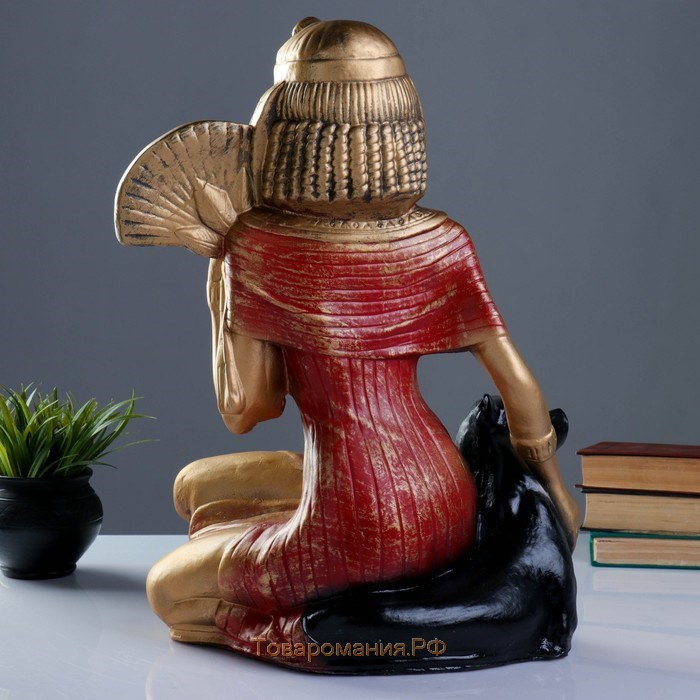 Фигура "Клеопатра с пантерой сидя большая" бронза/красный, 21х39х51см