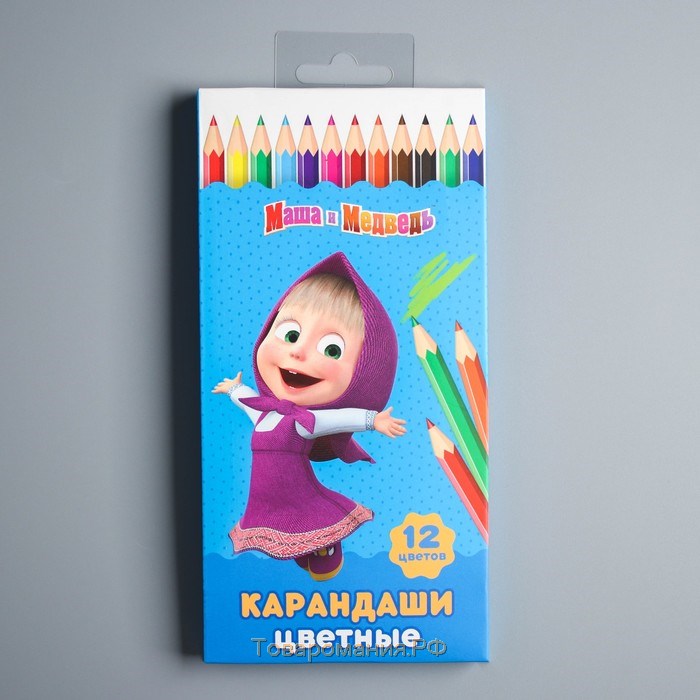 Цветные карандаши, 12 цветов, трехгранные, Маша и Медведь