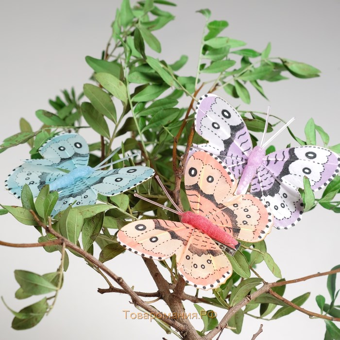 Бабочка для декора и флористики, на прищепке, пластиковая, микс, 1 шт., 5 см и 8 см