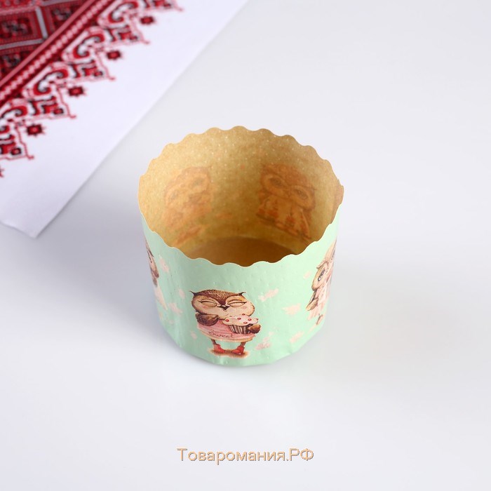 Форма бумажная для кекса, маффинов и кулича "Совушки" 70x60мм