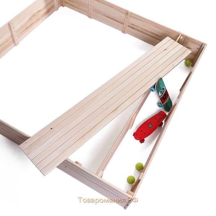 Песочница детская деревянная, без крышки, 150 × 150 × 30 см, с ящиком для игрушек, сосна, Greengo
