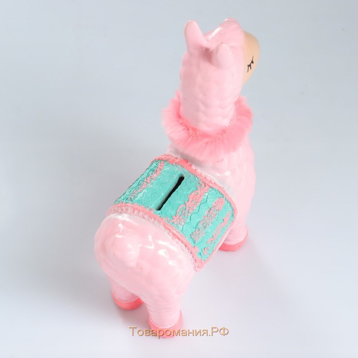 Копилка "Лама с седлом нарядная" розовая, 14х7х21см