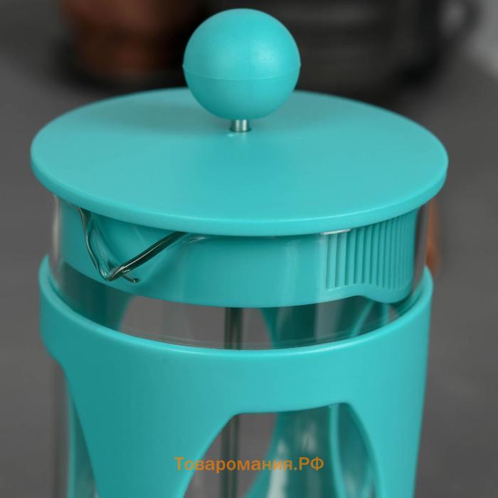 Чайник заварочный френч - пресс «Оливер», 600 мл, стекло, цвет бирюзовый