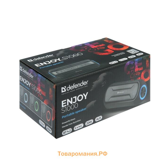 Портативная колонка Defender Enjoy S1000, 20 Вт, Bluetooth 4.2, 2000 мАч, подсветка, чёрная