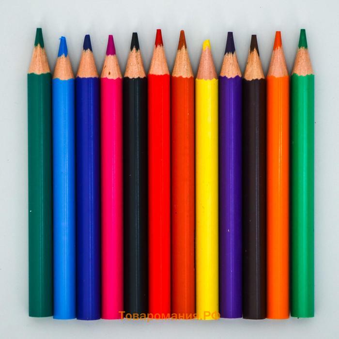 Цветные карандаши в тубусе, 12 цветов, трехгранные, Тачки