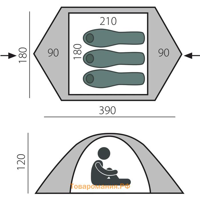 Палатка BTrace Vang 3, двухслойная, 3-местная, цвет зелёный