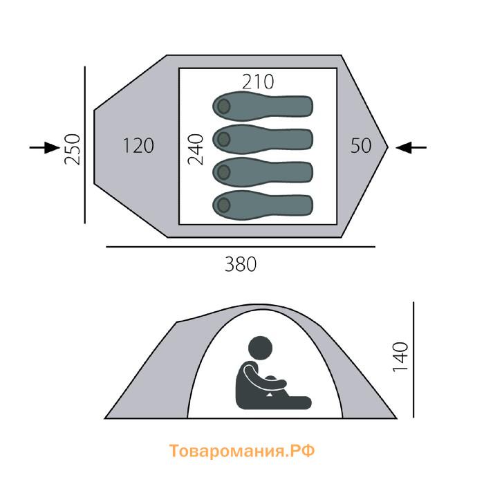 Палатка BTrace Talweg 4, двухслойная, 4-местная, цвет зелёный