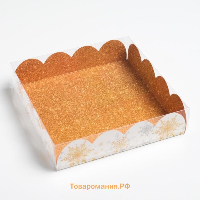 Коробка для кондитерских изделий с PVC крышкой «Снежинки», 13 х 13 х 3 см