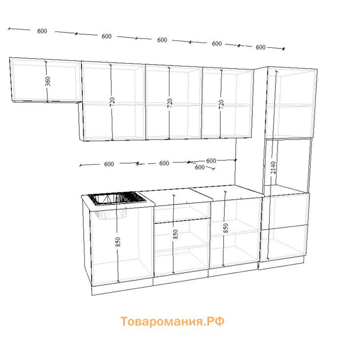 Кухонный гарнитур 21 ЛОФТ Серый/Рустик натур/Бетон темный/Дуб бунратти 3000х600