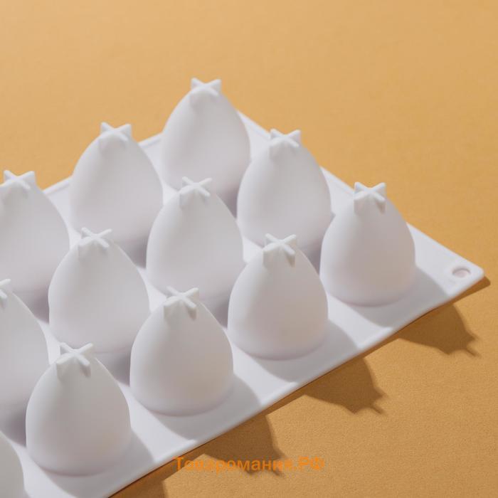 Форма для муссовых десертов и выпечки KONFINETTA «Клубника», силикон, 29×17×4 см, 15 ячеек, цвет белый