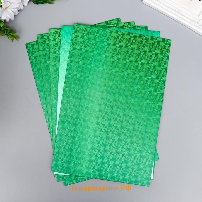 Фоамиран голограмма "Зелёная трава" 1.8  мм набор 5 листов 20х30 см