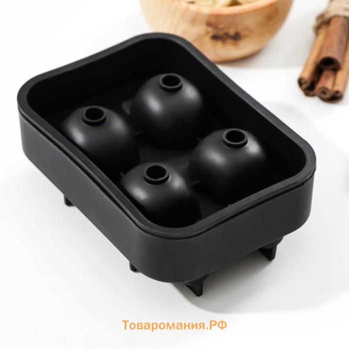 Форма для льда «Череп», силикон, 11×8×4.5 см, 4 ячейки (4.4×2.7 см), чёрная