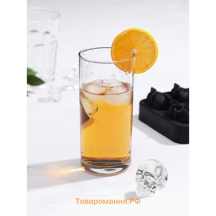 Форма для льда «Череп», силикон, 11×8×4.5 см, 4 ячейки (4.4×2.7 см), чёрная