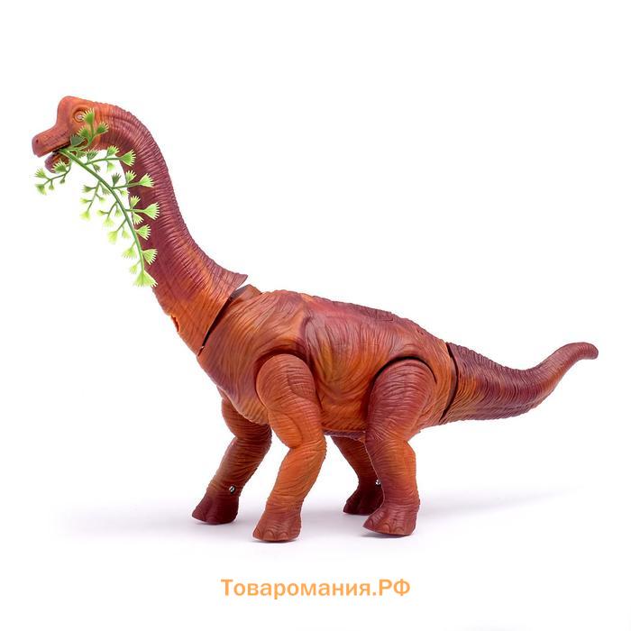 Динозавр «Брахиозавр травоядный», работает от батареек, откладывает яйца, с проектором, цвет коричневый