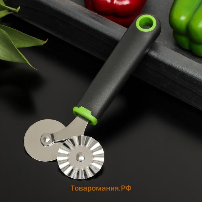 Нож для пиццы и теста двухсторонний Lime, 17×7,5 см, цвет чёрно-зелёный