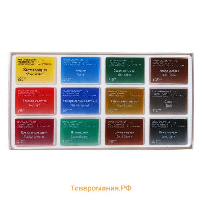 Акварель художественная в кюветах, 12 цветов х 2.5 мл, ЗХК "Сонет", "Пленэр", 35411879