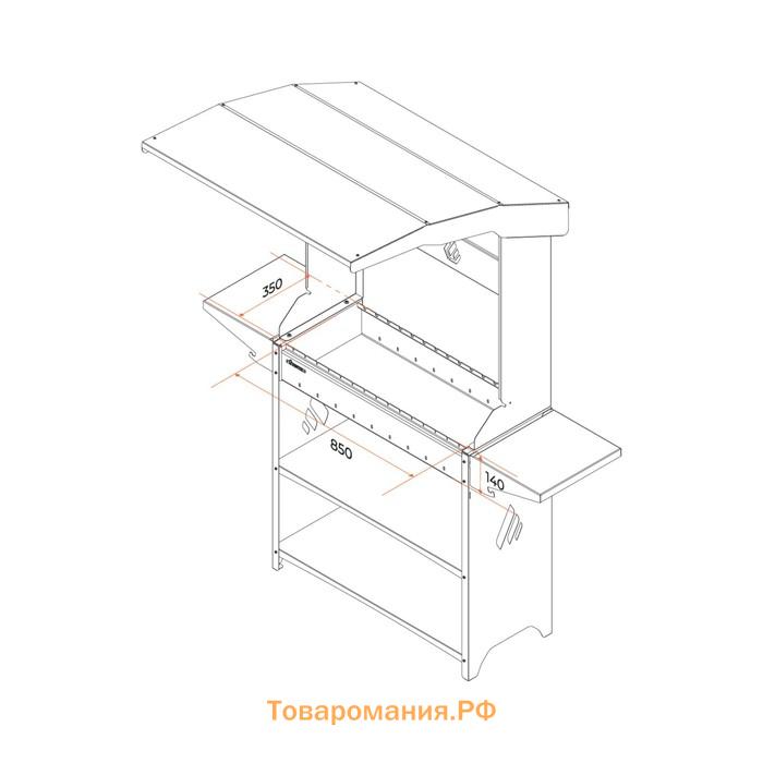 Мангал "Professional Standart Roof PSR3000" с крышей, 158,2 х 102,6 х 201 см, 3 мм, полки