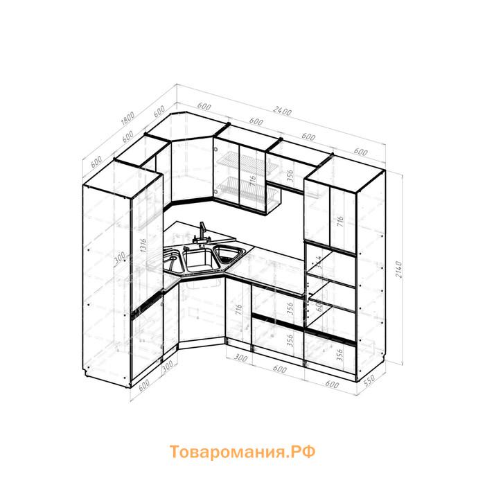 Кухонный угловой гарнитур Сиена оптима 2400х1800 Белый/Сосна/Дуб грей, бетон темный