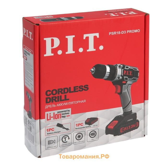 Дрель-шуруповерт P.I.T. PSR18-D3 Promo, 20 В, 350/1350 об/мин, 1х1.5 Ач, Li-ion, 30 Нм