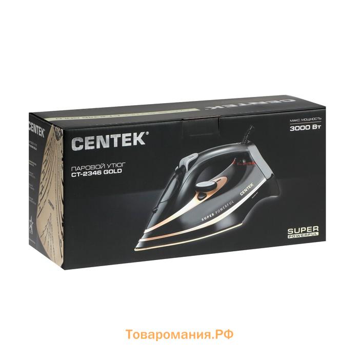 Утюг Centek CT-2346, 3000 Вт, керамика, 380 мл, капля-стоп, пар. удар, серо-золотистый