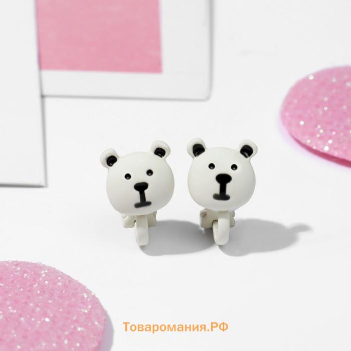 Серьги-клипсы детские «Выбражулька» мишки, чёрно-белые